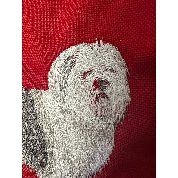 Vintage wool purse Old English Sheepdog red wood handles preppy embroidered - Picture 5 of 14